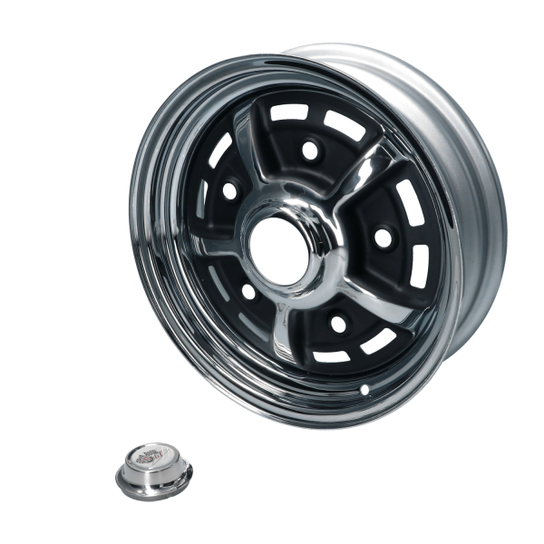 Classic Sprintstar steel wheel in Chrome/Black for VW Beetle and Karmann Ghia, 5-lug fitment